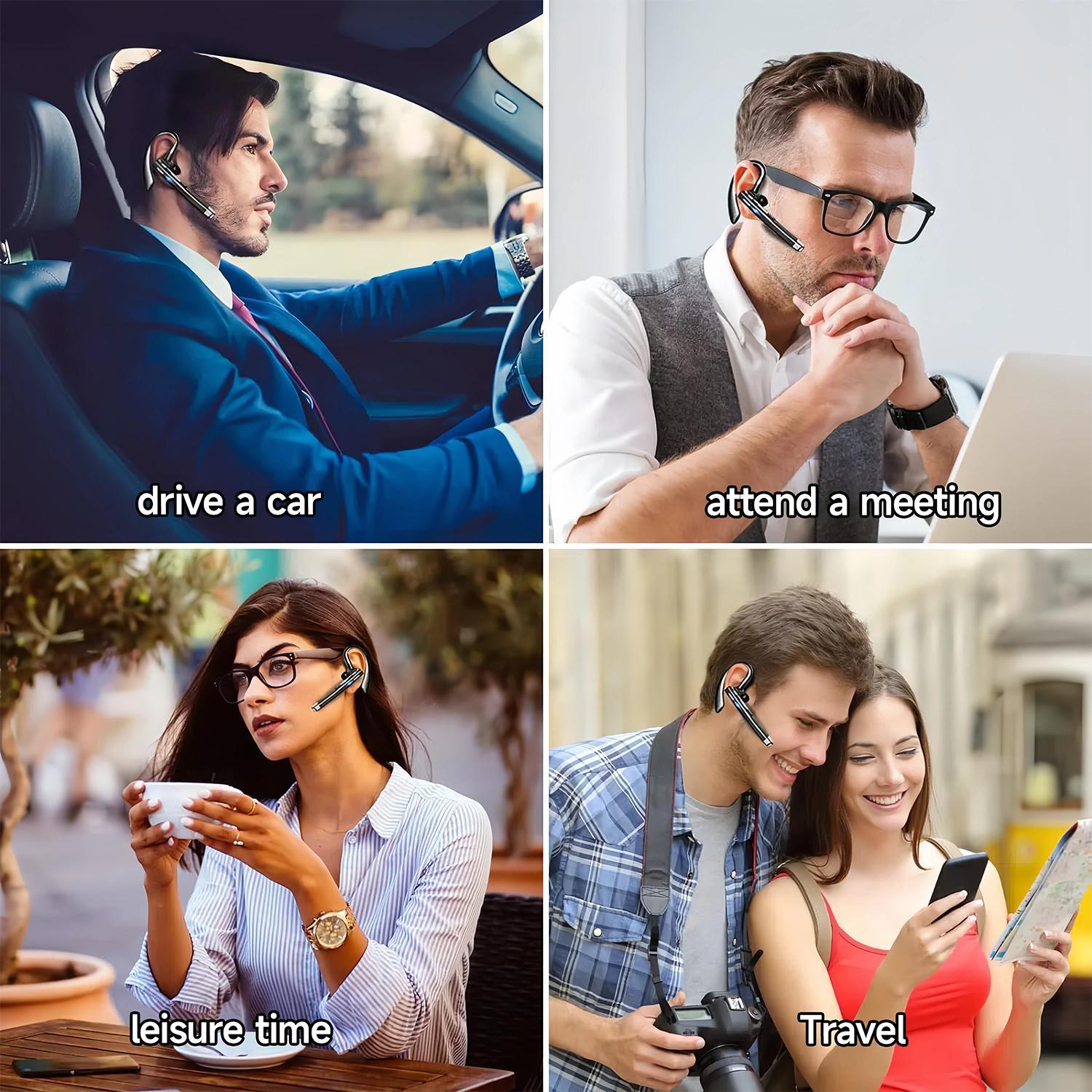 PUKEGM Bluetooth Trucker Headset, Wireless Bluetooth Earpiece for Cellphone with 500mah Charging Case 80h Playtime V5.2 Dual Mic Noise Cancelling Hands-Free Earphones for Office Driver Audio Headphones