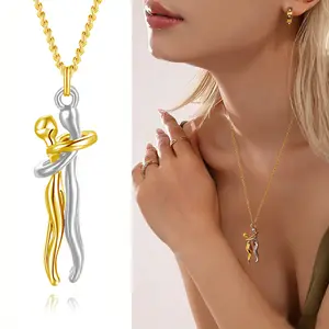 WoodBerry Affectionate Couple Hug Necklace for Women Men Love Snuggle Hug Pendant Jewelry Necklace Perfect Valentine's Day Anniversary Gift for Lovers