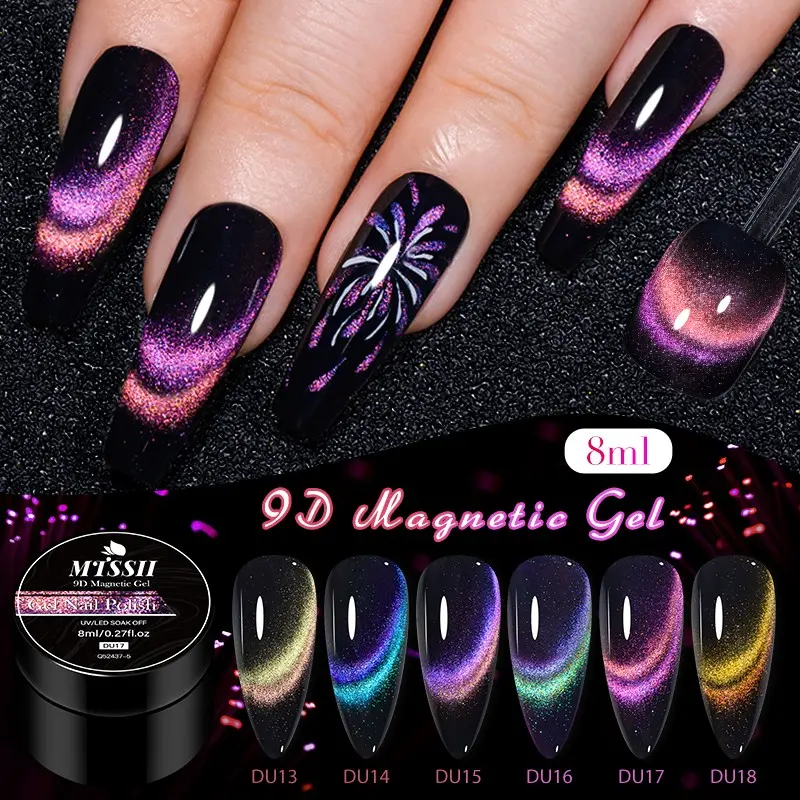 MTSSII 7pcs Magnetic Gel Nail Polish Set, 6 Colors 9D Rainbow Snowlight Cat Eye Gel Polsih with Magnetic Stick, Galaxy Starry Sky Effect Nail Art Gel Varnish for Manicure Nail Care, UV Gel, Gel For Nails