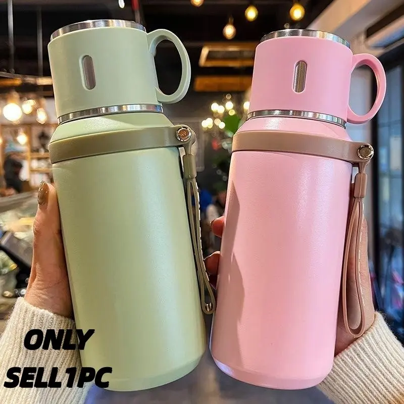 29oz Stainless-Steel Water Bottle with Rope-Handle, Dual-Function Coffee Mug, Travel Mugs Insulated for Hot and Cold, Portable Hydration Flask for Camping & Travel, Vacuum Insulated Tumbler, Insulated Bottles