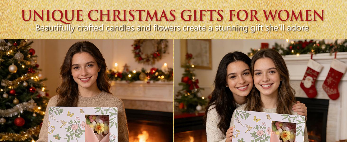 Mayicivo Valentine's Day Gifts for Women Mom Friend Sister, Unique Birthday Gifts for Women Girlfriend Wife Daughter, Christmas Candles Hummingbird Rotating Scented Candles Set for Woman with Crochet Flower Bouquet