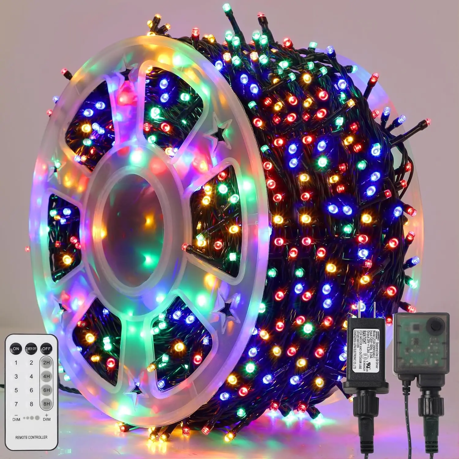 1000-LED Warm Color Festive Christmas Fairy String Lights, 328FT Extra Long Green Wire AC Power Supply Plug-in Outdoor Lights, Remote Control with Timer Settings, 8 Lighting Modes for Celebration, Valentine's Day
