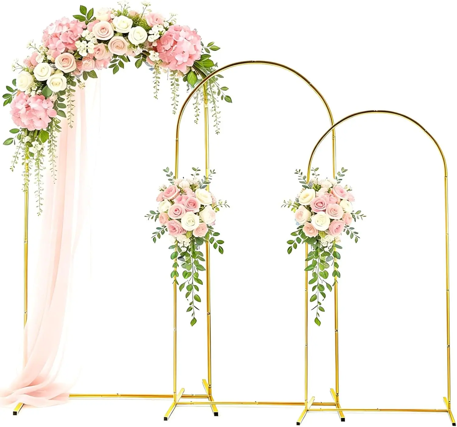 Arch Backdrop Stand Set of 3, 7.2FT & 6.6FT & 6FT Gold Metal Arch Backdrop Stand for Wedding, Birthday Party, Graduation, Holiday Celebration, and Ceremony Decoration
