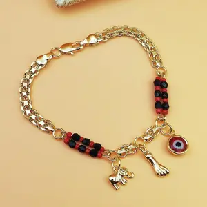Plated Evil Eye Elephant Bracelet 7.5 Inch Brass Polished Lucky Charm for Trendy Women Handmade Gift Sparkles with Any Outfit outdoorfun