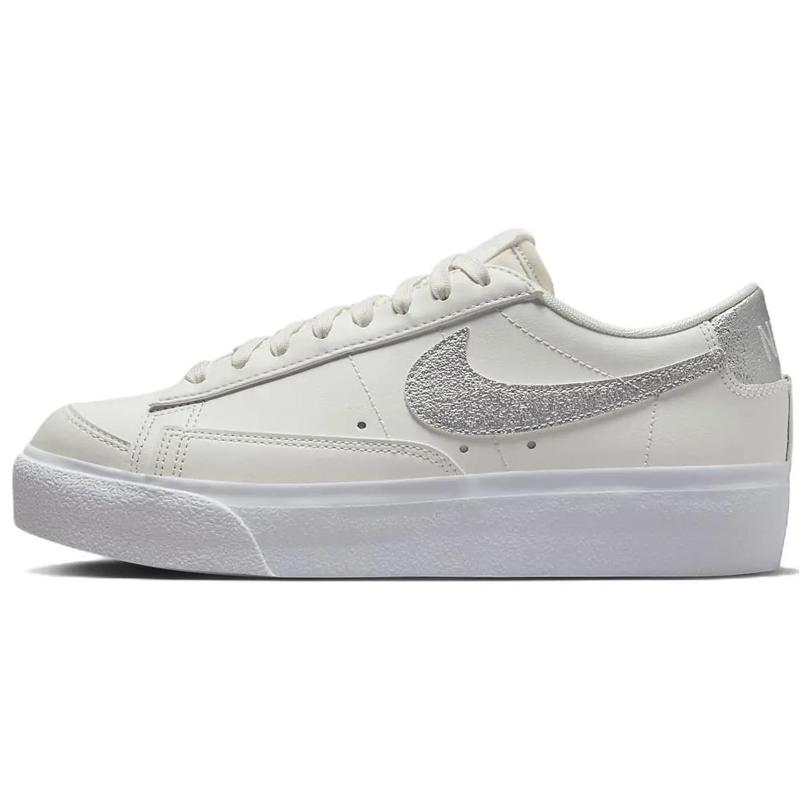 Nike Wmns Blazer Low Platform 'White Metallic Silver', Women, Shoe, Sneaker, Footwear, Street Wear, Everyday, Leather Accents, Platform Sole, Breathable Mesh, Casual, Durable Leather Accents