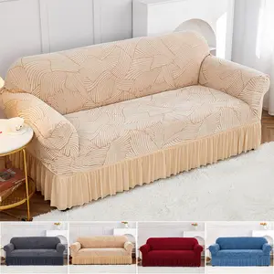 Bekrvio-Premium Thickened Jacquard Sofa Cover with Skirt, Stretch Elastic Slipcover,Pet Dog Cat Cationic Knitted Fabric with Elastic Band, Wrap-Around Design,Furniture Protector for Home Living Room Decor Eco-Friendly Plush Quilted Cotton Velvet