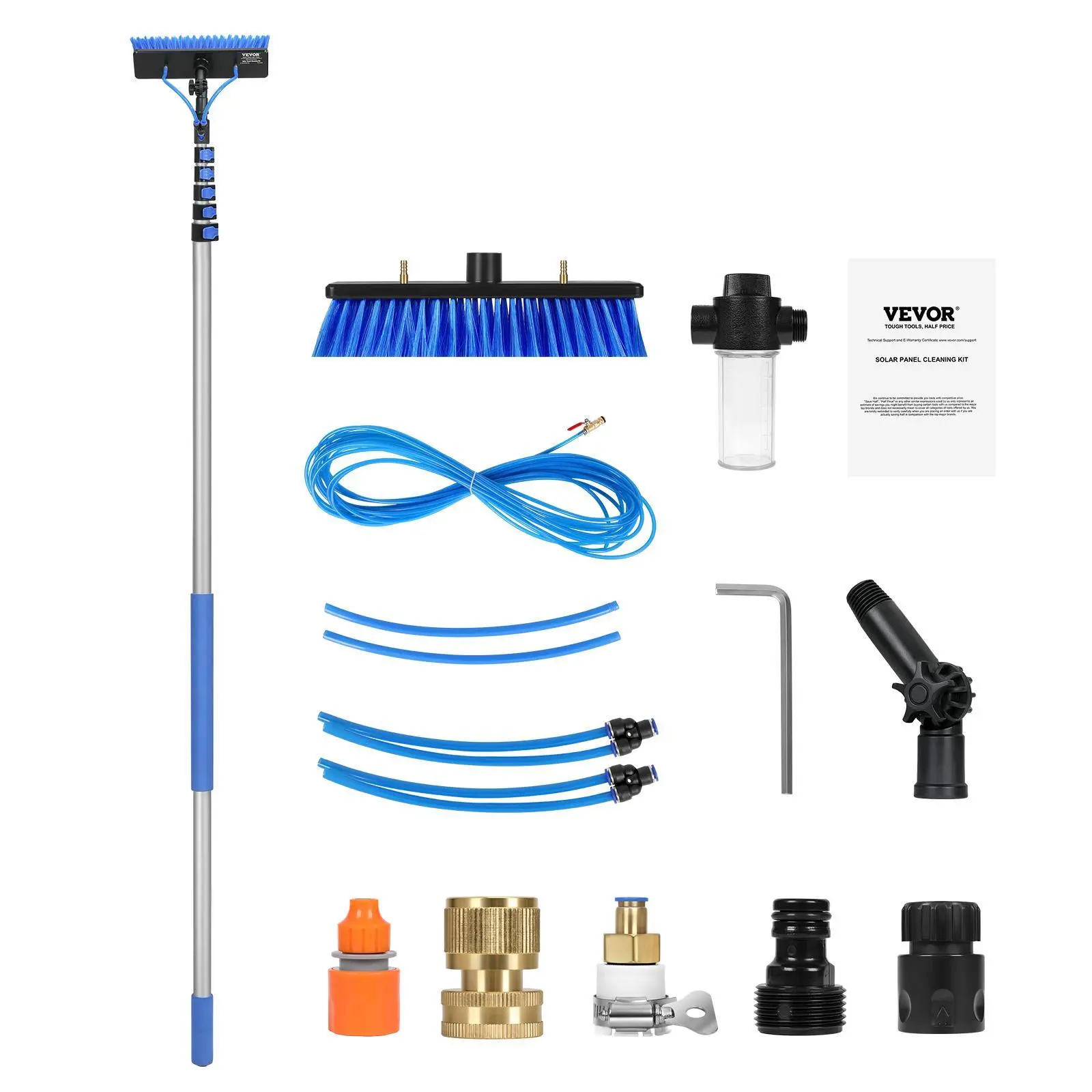VEVOR Adjustable Water Fed Pole Kit, 36FT Extendable Solar Panel & Window Cleaning Pole with 180° Rotatable PP Soft Bristles Brush Head, 65.6FT Hose, Soap Dispenser, Quick Connector for Household Use#BackToSchool