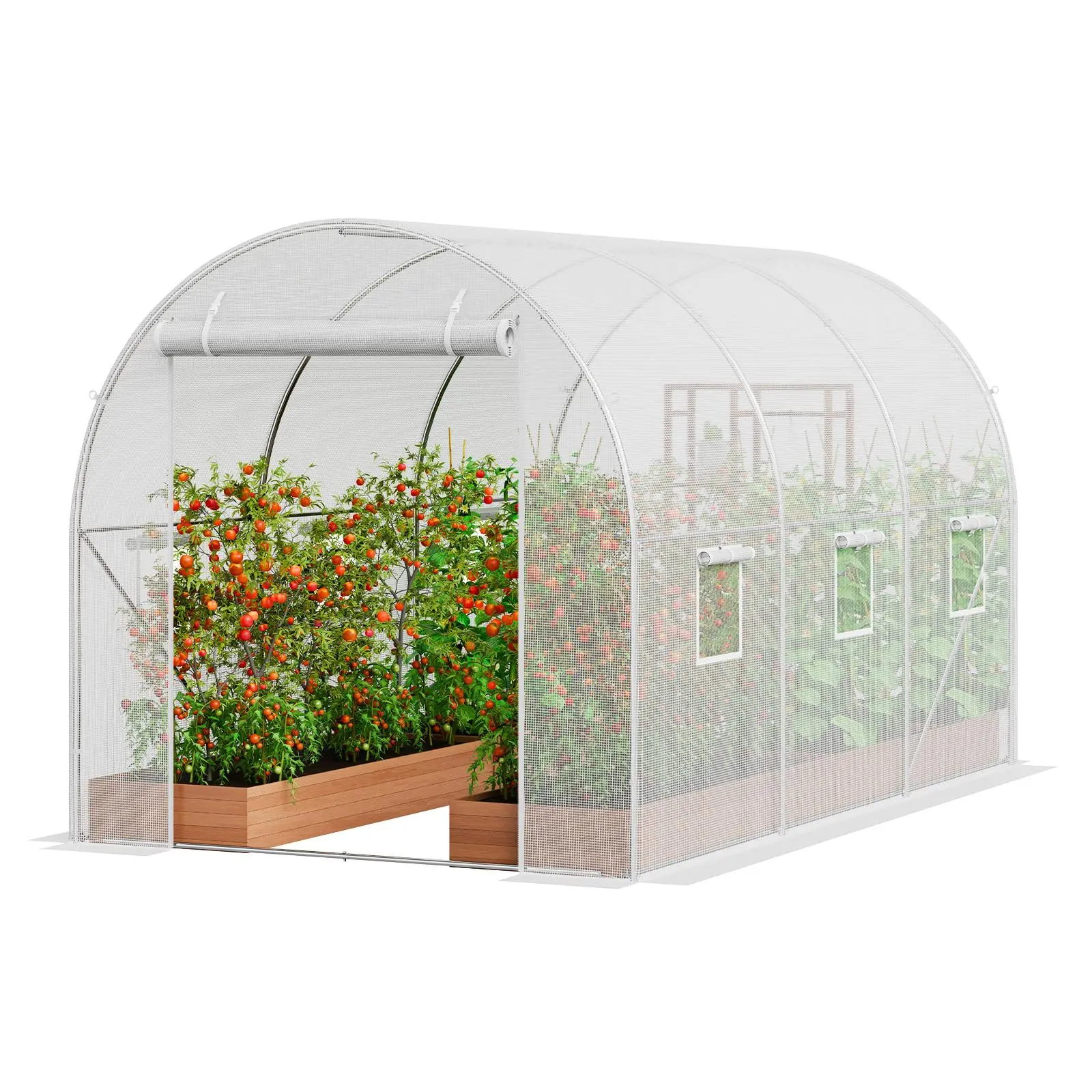 【Backtoschool】VEVOR Walk-in Tunnel Greenhouse, 9.6x6.4x6.2 ft Hoop House with Galvanized Steel Tunnel Frame, White PE Cover, Roll-up Zipper Door, 6 Windows, Garden Sun Protection, Natural Light & Plant Protection for Outdoor Home Improvement, Walk-In Shap
