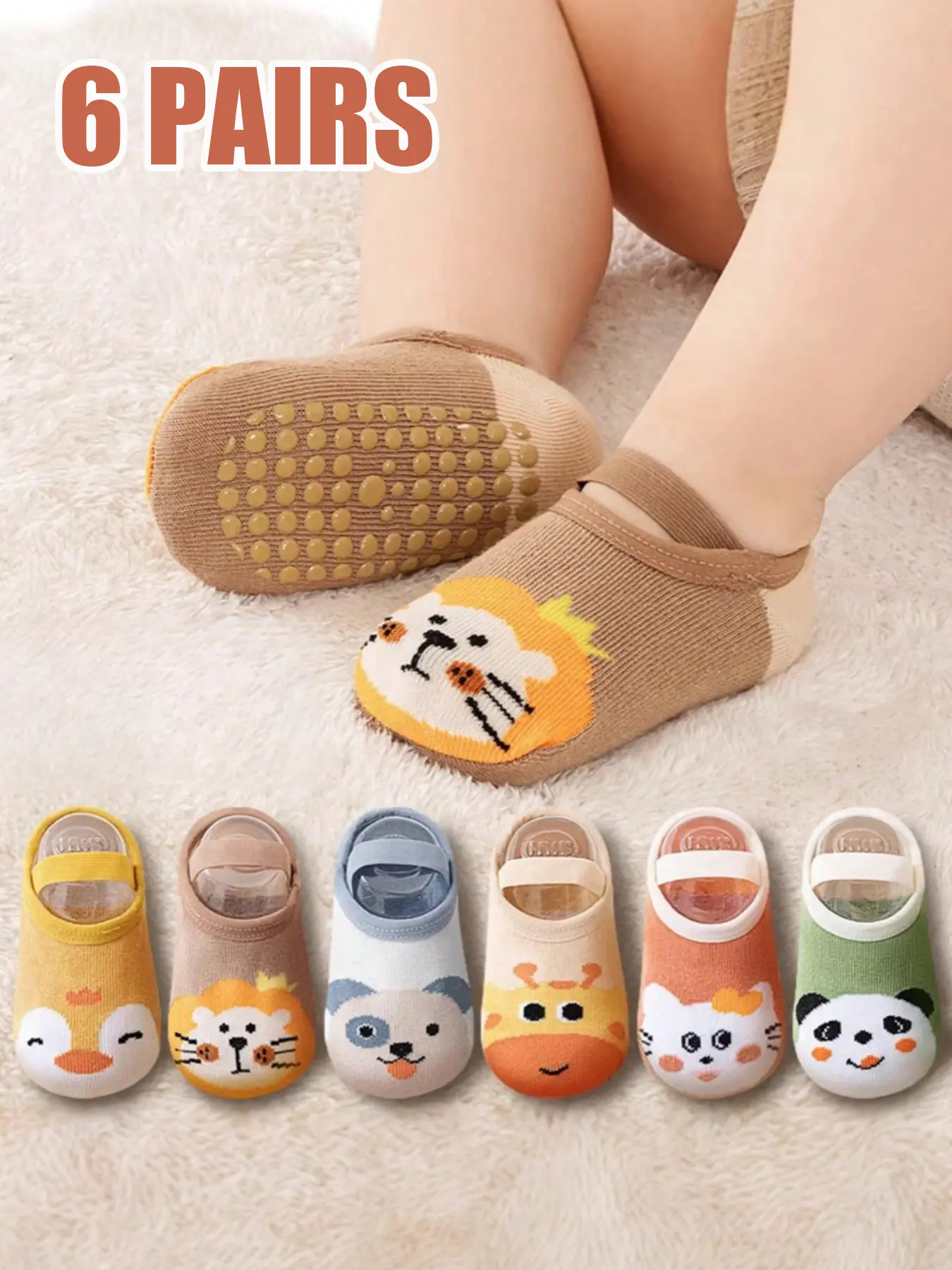 6 Pairs Kids Socks, Baby Toddler Non-Slip Indoor Floor Socks, Toddler Grip Socks, Cartoon Animal Design, Unisex Children Anti-Skid Socks for Boys & Girls, Socks Set, Toddler Socks With Grips, Cute Socks