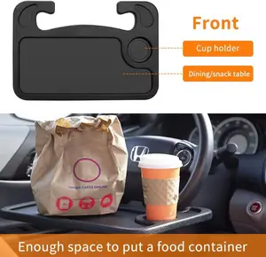 Car Steering Wheel Tray for Food & Laptop with Cup Holder & Dining Snack Table Secure Attachment Durable Construction Ideal for Travel Convenience