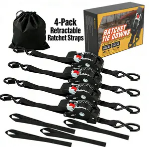 Retractable Ratchet Straps, 1540lb Break Strength Heavy Duty Auto Self Retracting Ratchet Strap with Soft Loops, 1 Inch x 10 Feet Tie Down Straps Easy Retract for Motorcycle Truck Securing Cargo, 4PK