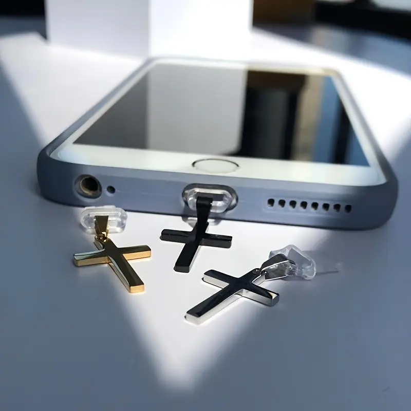 Goth Cross Phone Dust Plug Charm, Y2K Cool Aesthetic Metal Pendant, DIY Anti-Dust Cover for Smartphone iPhone & Type-C, Stainless Steel Accessory, Cellphone, Phone Charms