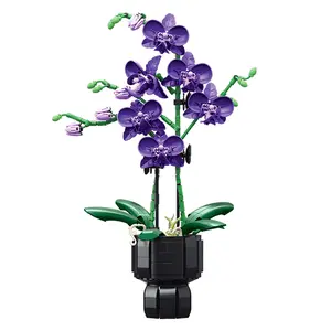 Purple Orchid Building Block Potted Plant - Elegant & Lifelike Style, With Detailed Petals and Leaves, Ideal for Home Decor Enthusiasts and DIY Lovers, Perfect for Tabletop Decoration in Living Room/Bedroom