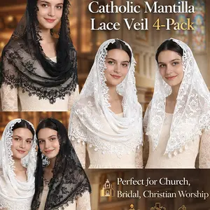 4 Pack Catholic Mantilla Veils – Christian Lace Head Covering for Women, Chapel Mass Veil, Bridal Wedding Prayer Veil