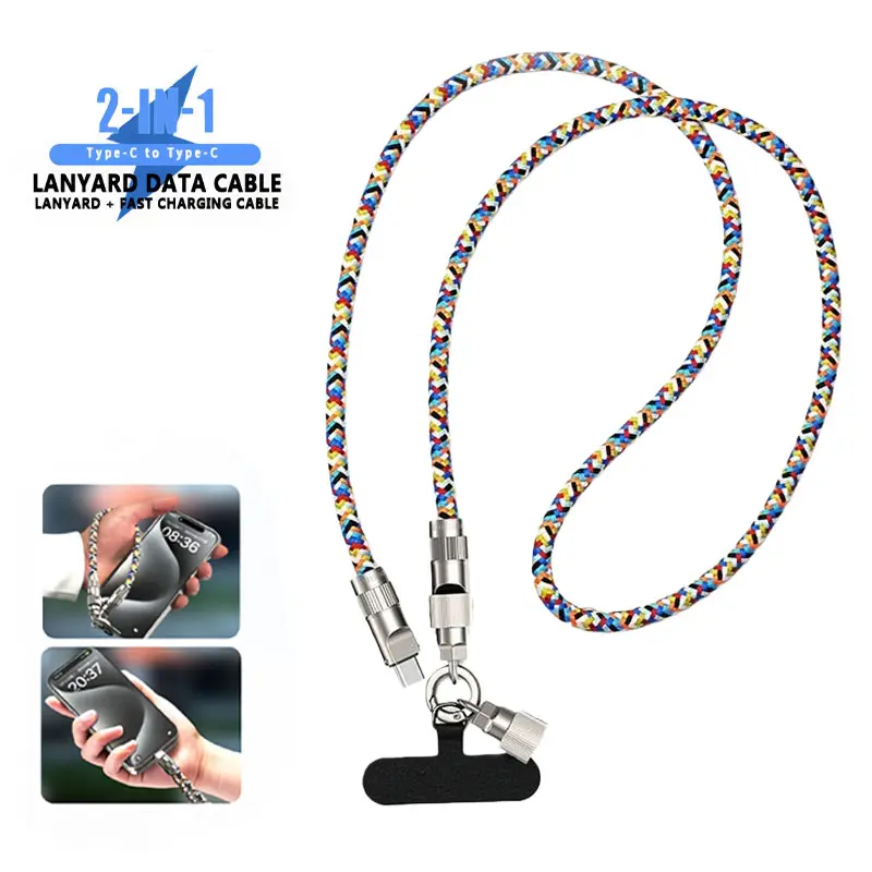 2-in-1 Phone Lanyard USB-C Fast Charging Cable, 7mm Nylon braided Lanyard for Crossbody or Wrist Strap Phone Chain Cell Phone Lanyard
