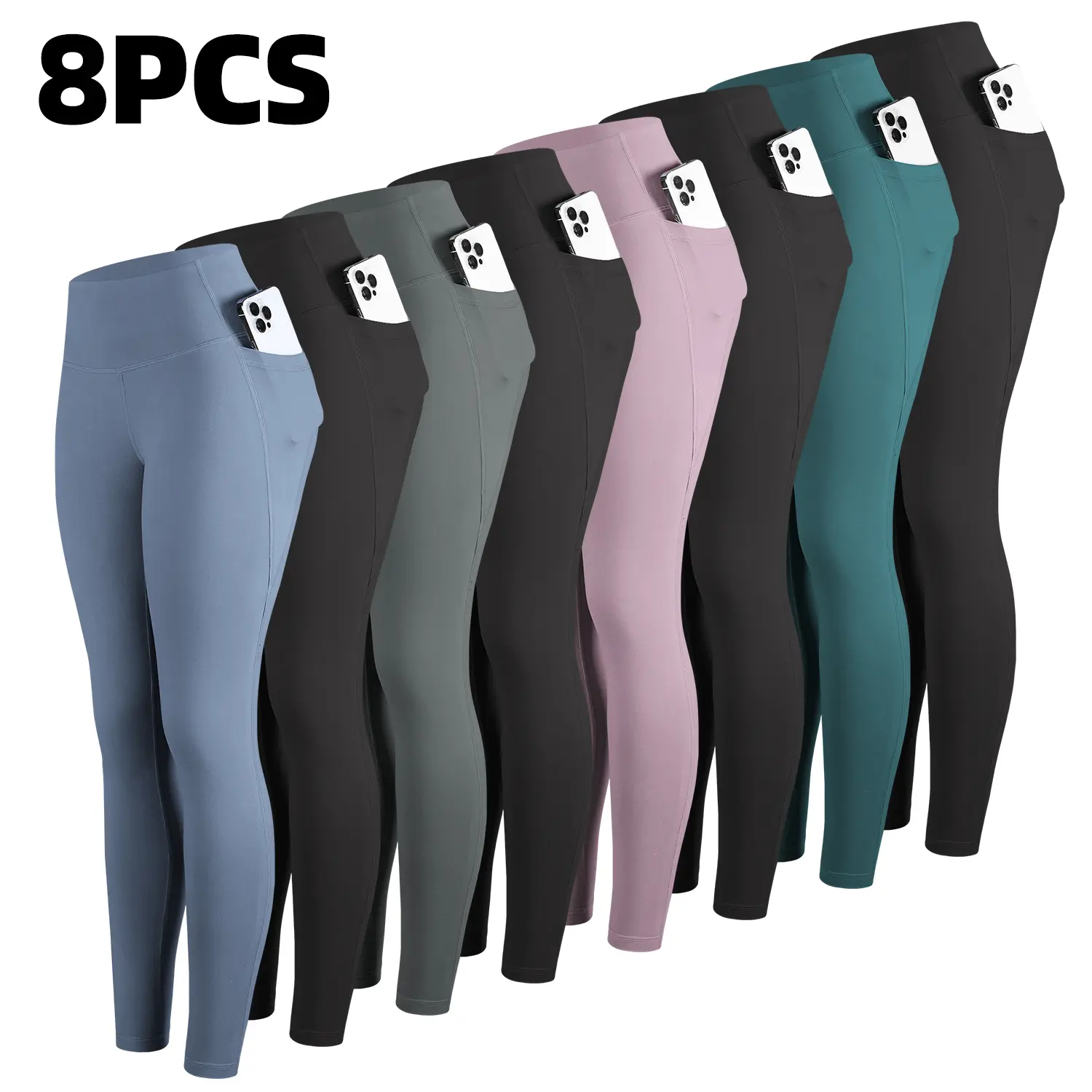 CHRLEISURE 3/5/6/7/8PCS High Waisted Pockets Leggings Soft Buttery Leggings  Workout Yoga Pants Workout Set For Women runner gym
