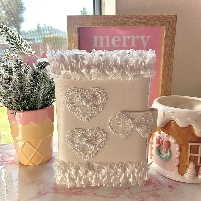 A6 White Leather Decorated Binder Journal | Journaling, scrapbooking, gift ideas for gf, coquette, notebook, aesthetic journal, dainty