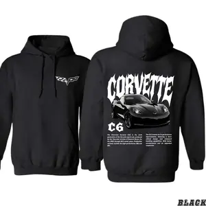 Comfort Colors Corvette C6 Vintage Graphic Hoodie Acid Wash Racing Car Pullover 100% Cotton Unisex Sweatshirt for Men & Boys Classic Sports Car Merch