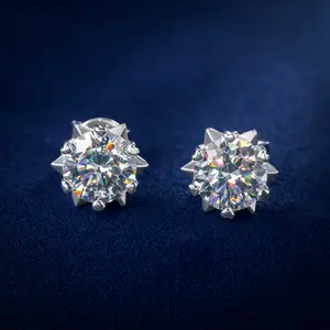 [Unisex] Moissanite Stud Round Cut Snowflake Earrings 0.3ct/1ct/2ct Synthetic Moissanite VVS1 D Color Jewelry Gift for Women and Men