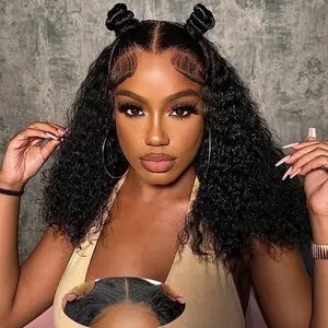 Curly Bob Wig Human Hair 5x5 Wear And Go Glueless Wigs Human Hair Pre Plucked Pre Cut Curly Wave Lace Front Closure Wigs For Black Women 180 Density Curly Wig Glueless Wear And Go Black 12 Inch, Body Wave Wig