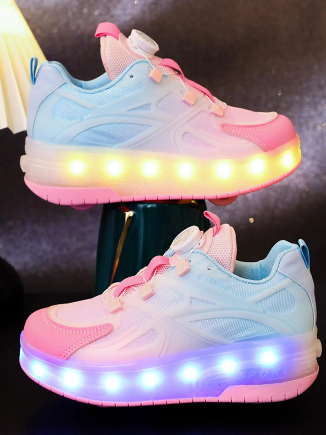 USB Rechargeable LED Light-Up Pink Sneakers, Sports Trainer Sneakers, Trendy Colorful Roller Skate Shoes, Skateboard Shoes for Boys and Girls, Luminous Casual Sports Athletic Shoes for Daily Life, LED Lighting Shoes, Trendy Trainer Footwear