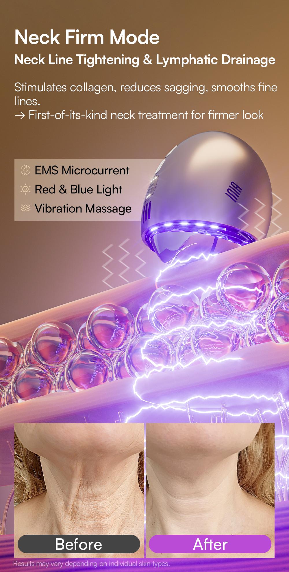 INIA GLACE Microcurrent Lymphatic Drainage Beauty Device | EMS Microcurrent-Activated Deep Drainage with Red & Blue Light, Thermal & Cryo Therapy for Instant De-Puff, Snatched Lift, Face & Neck Sculpting, Best Valentine's Day Gift for Her