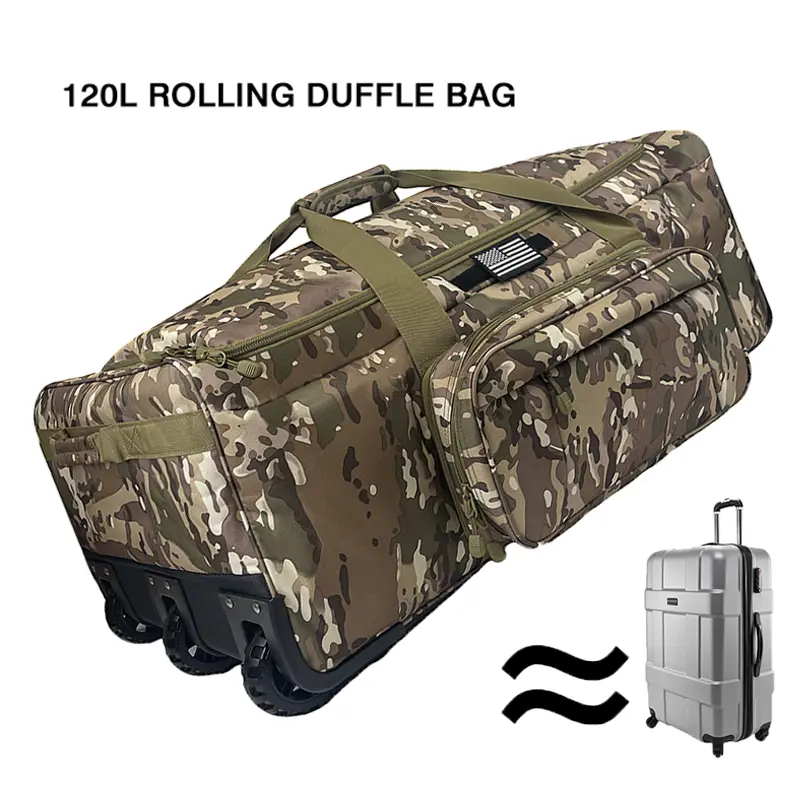 Wolt 120L Tactical Rolling Duffle Bag - Heavy-Duty Military-Grade PVC Abrasion-Resistant Anti-Scratch Water-Resistant Carry-On Luggage with Casters, XL Large-Capacity Bag for On-the-Road International Travel & Moving