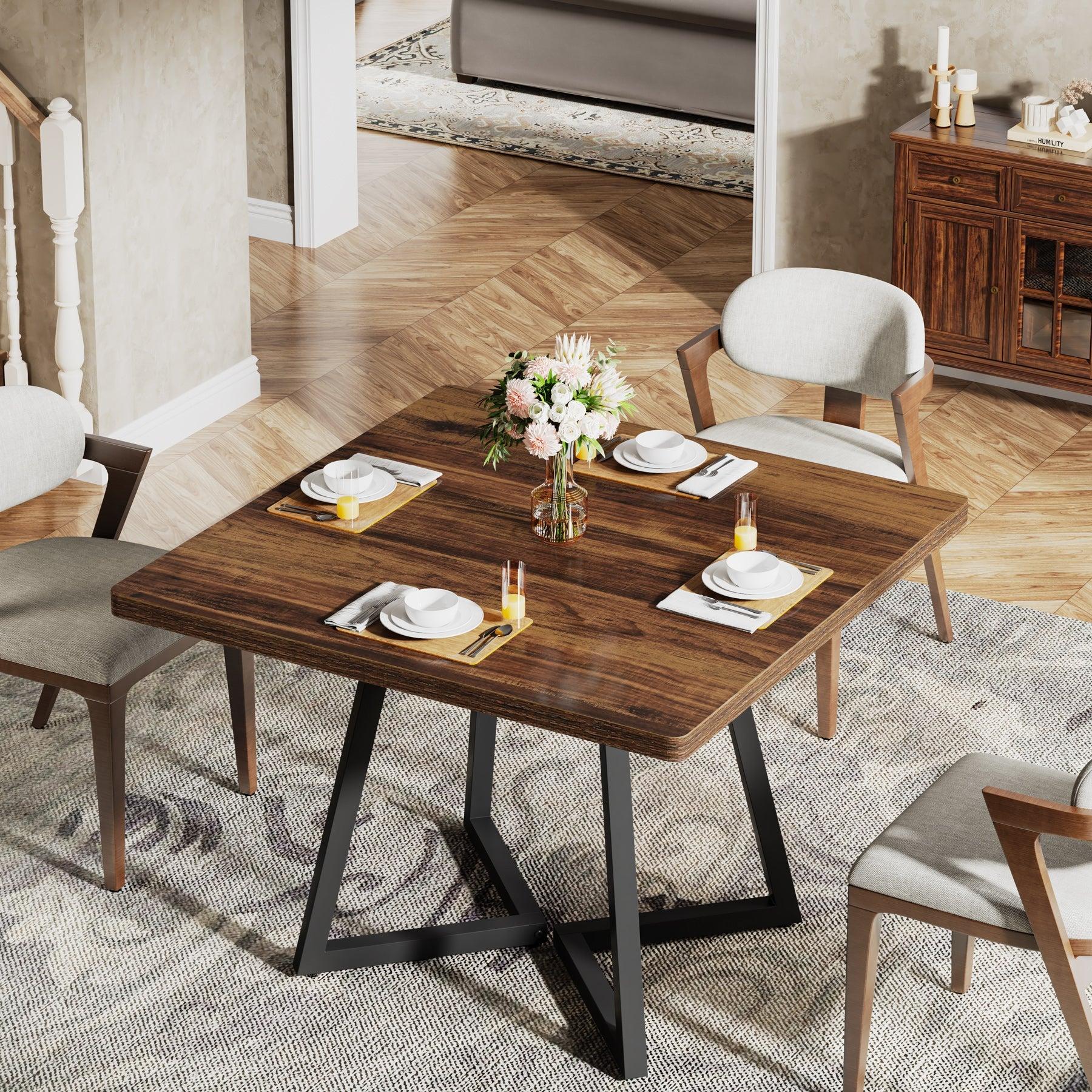 Spaco Square Dining Table for 2,31.5-Inch Industrial Metal Base Kitchen Table, Space-Saving Small Table for Apartments & Dining Rooms