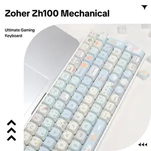 ZORNHER ZH100 Wireless Mechanical Keyboard 98 Percent with Number Pad Pink Cute Creamy Keyboard for Girls Full Size Girly Kitty Gaming Keyboard Meow Meow Squad Keycaps Creamy Souding Linear Switches