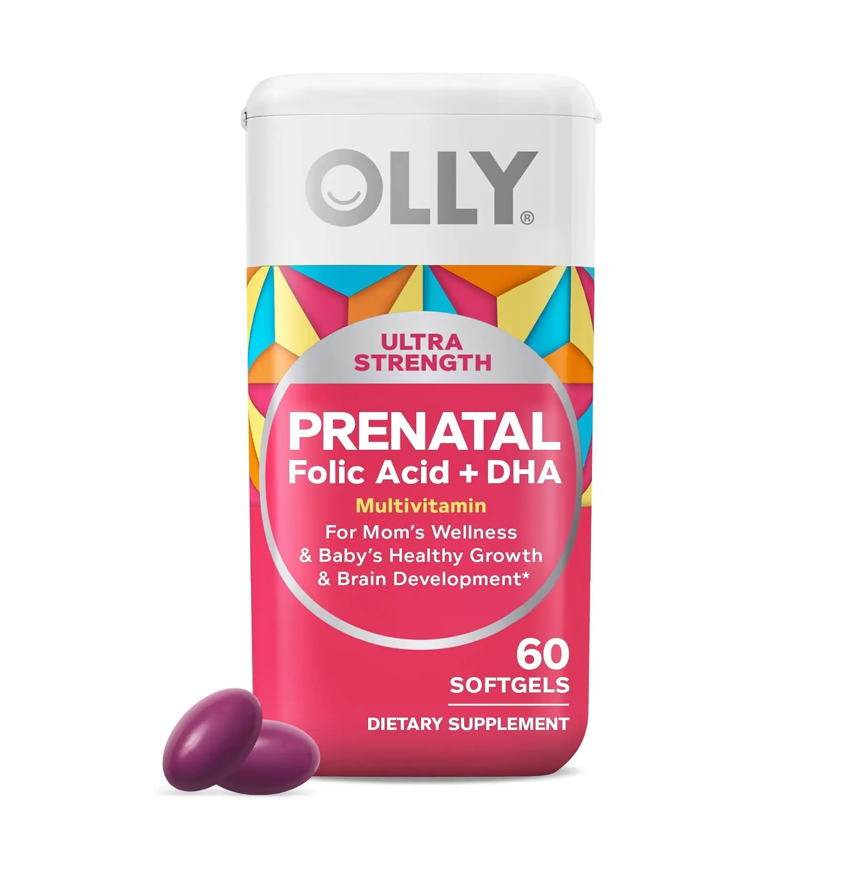 OLLY Ultra Strength Prenatal Multivitamin Softgels, Omega-3s - 60 Count