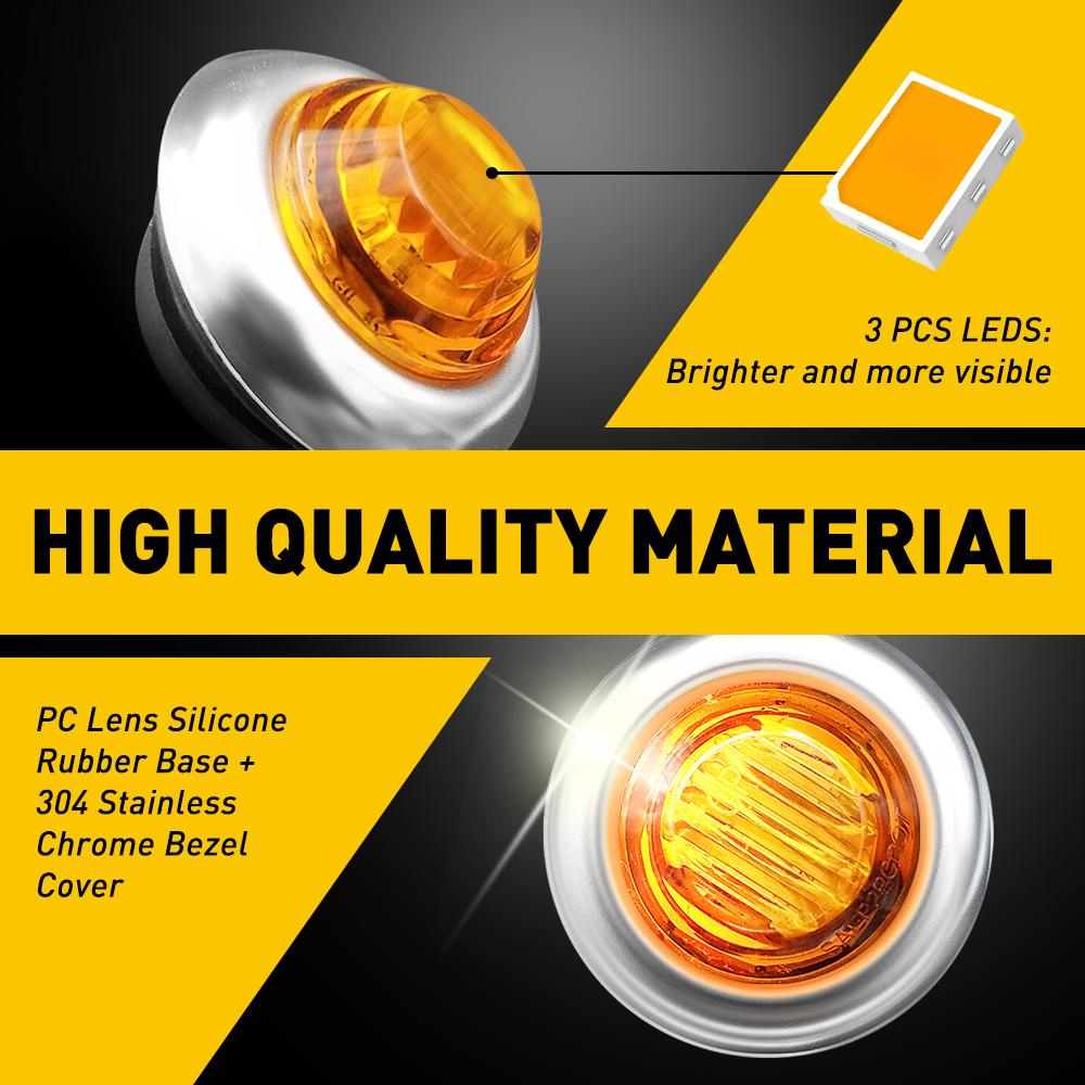 20X 3/4" Round Amber LED Side Marker Light With Stailness Base for Truck Trailer