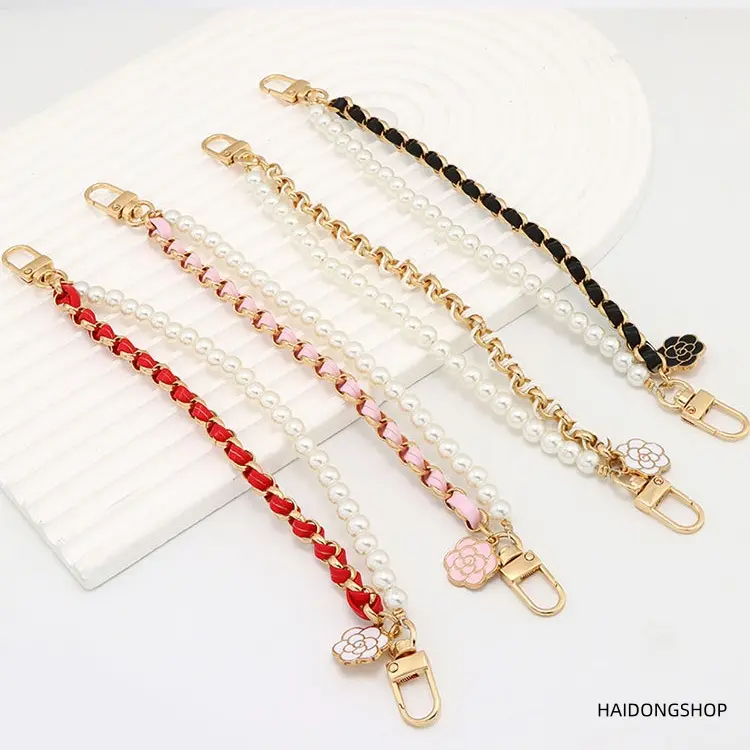 Fashion solid-color faux pearl extender chain, elegant dual-use decorative strap, detachable spring clasp purse and phone accessories—versatile, stylish handbag chain extension ornament perfect for women’s everyday casual streetwear; suitable for crossbod