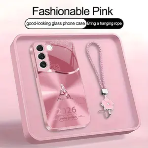 Suitable for [Galaxy S22 5g] high-end women's phone case🤩，a free four-leaf clover lanyard is included, with 26 letters of the alphabet to choose from，auspicious cloud patterns bring you good luck YM99