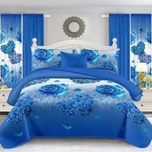 4 bedspread 10 Piece Bedspread Set with Blue Rose Design for Elegant Bedroom Decor