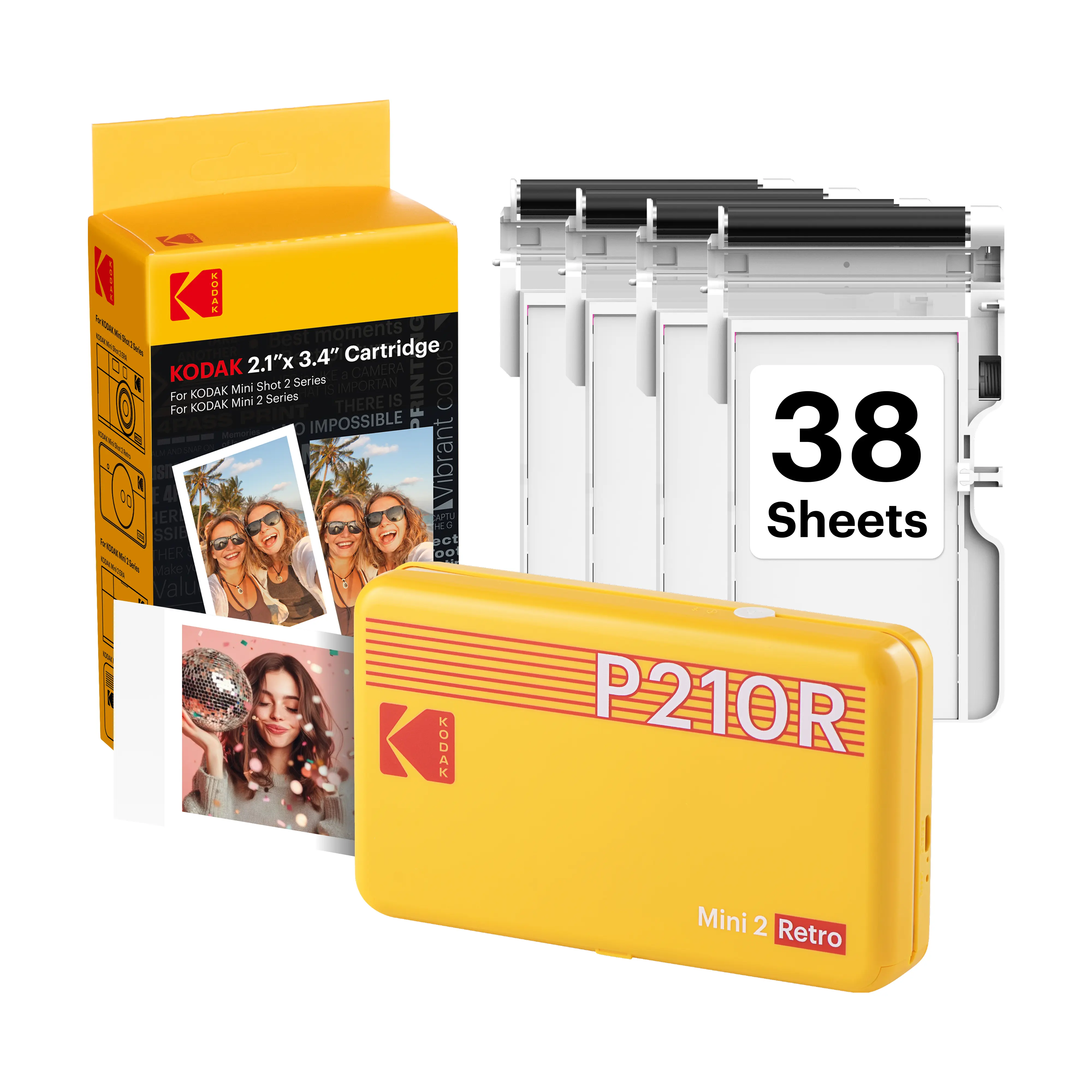 KODAK Mini 2 Retro 2x3 Portable Photo Printer, 38 Sheets, Bluetooth Smartphone Printer for iPhone & Android, Instant Color Prints, 4PASS Dye Sublimation
