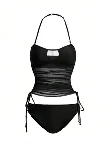 Swim Vcay Women's Detachable Bandeau Side Tie Drawstring Tankini Swimsuit Set For Summer Beach Vacation