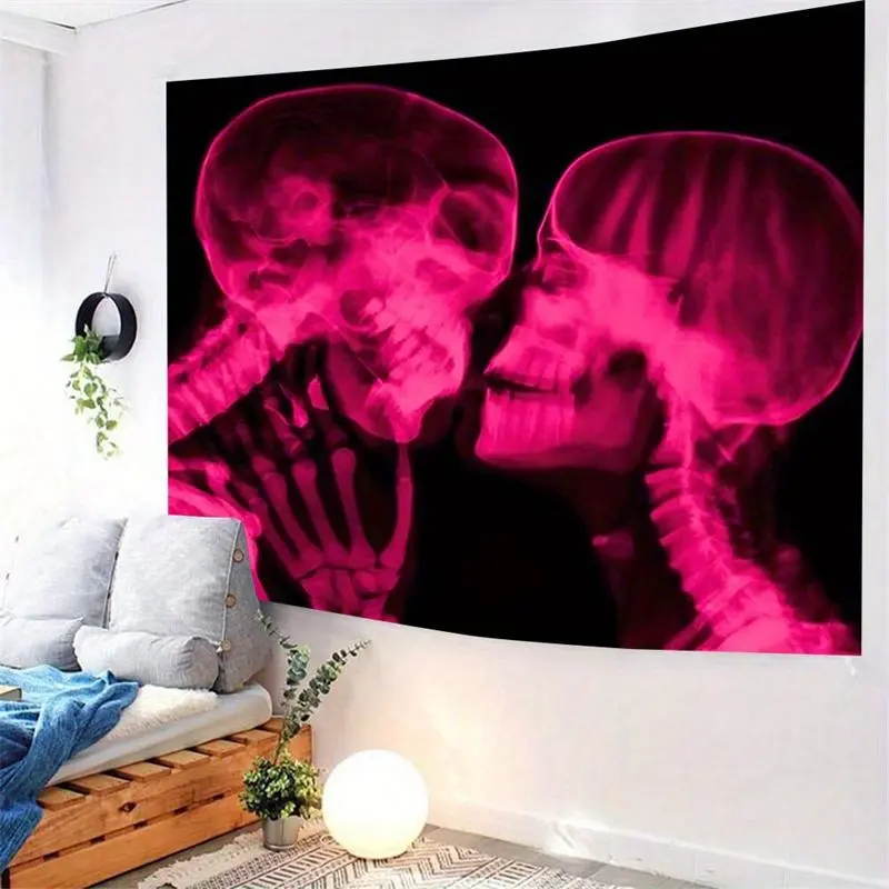 Romantic Gothic Style Neon Pink Polyester Tapestry Wall Hanging - Large Washable Wall Art with Stitched Edges, Romance Decor for Indoor Teen Room & Trippy Spaces