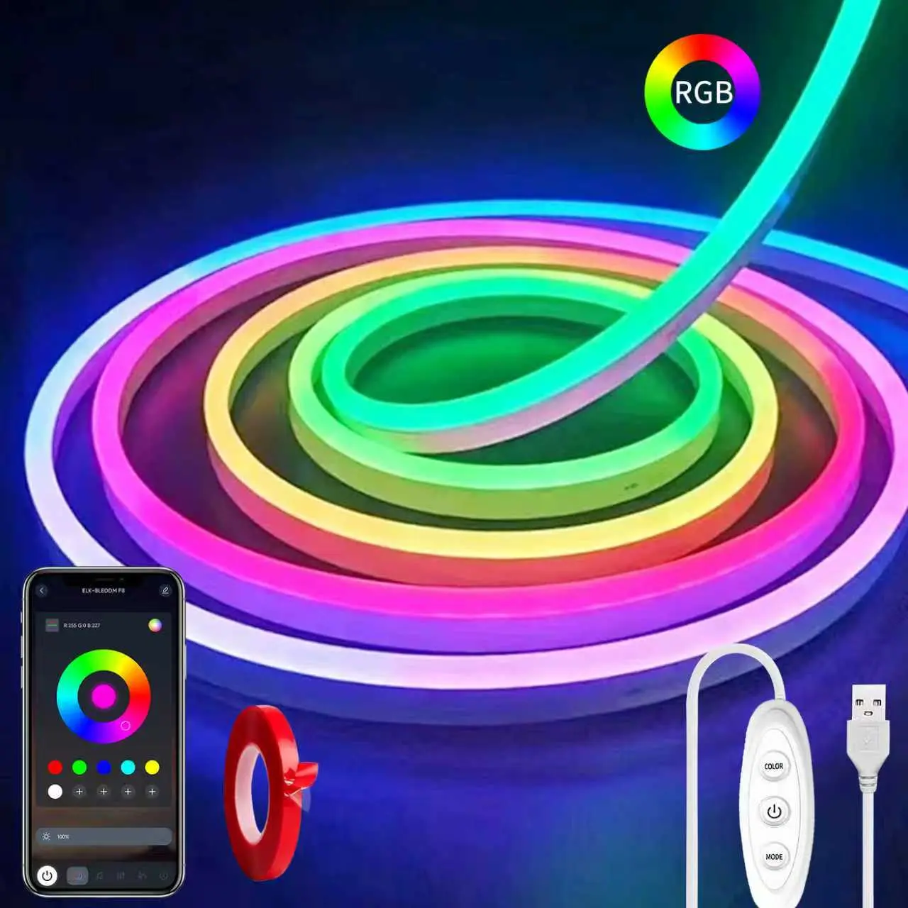 YEEWHALE RGB LED Neon Rope Lights - 5V USB Powered, Remote & App Control, Music Sync, Flexible DIY Car Decorative Lights for House Decor, Apartment Accessories, Cool Stuff for Your Bedroom,car accessories