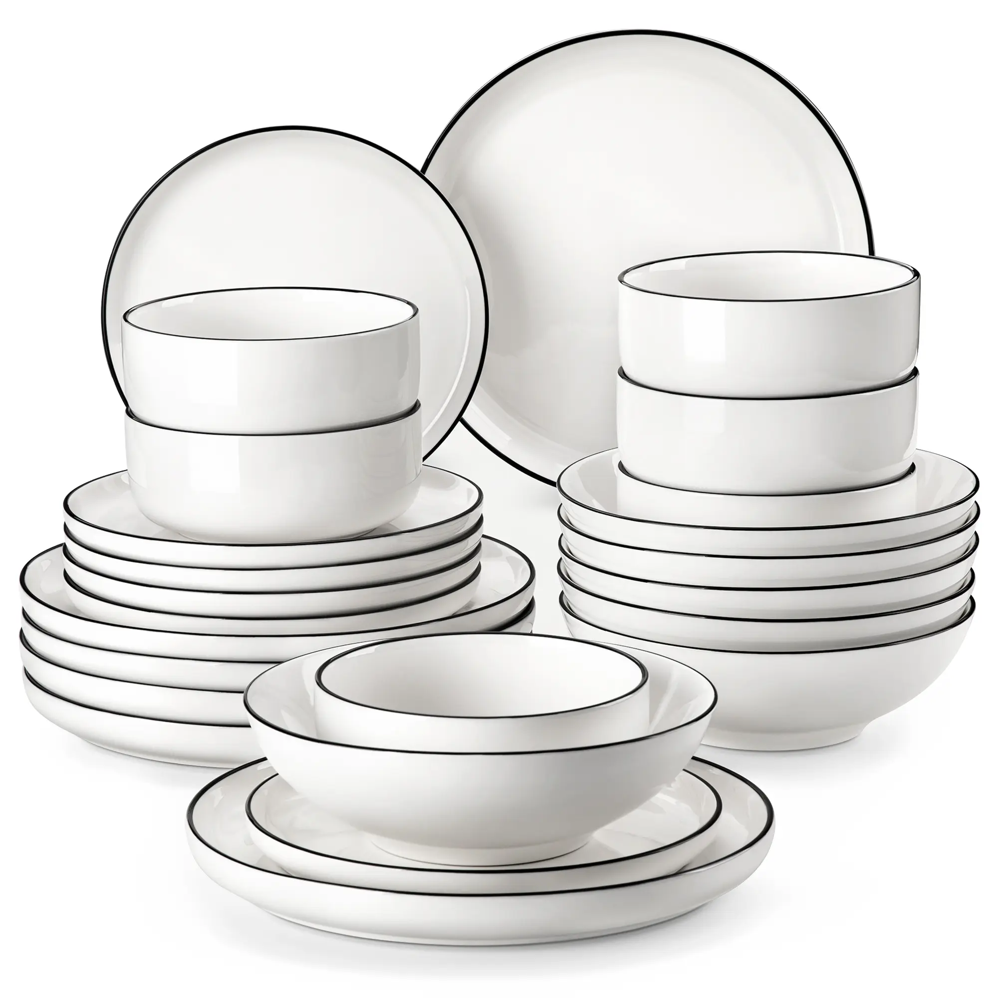 MALACASA Plates and Bowls Sets,12/16/18/24 Pieces Porcelain Dinnerware Sets, Heat Resistant Ceramic Tableware Service for 4/6,Cutlery Series LUNA Microwave Safe Dishwasher Safe TikTokShopBlackFriday