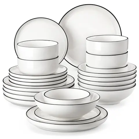 MALACASA Plates and Bowls Sets,12/16/18/24 Pieces Porcelain Dinnerware Sets, Heat Resistant Ceramic Tableware Service for 4/6,Cutlery Series LUNA Microwave Safe Dishwasher Safe TikTokShopBlackFriday