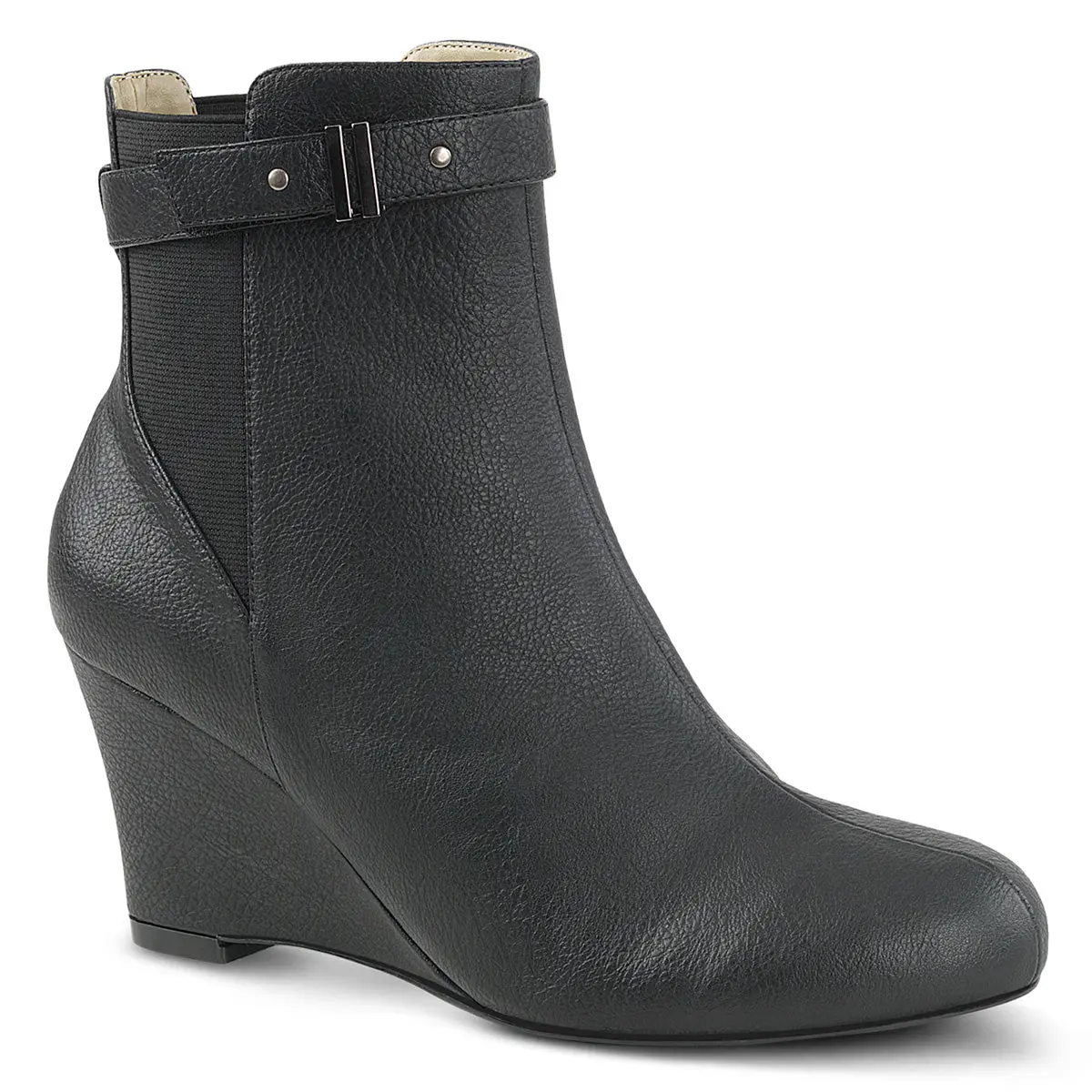 Women's Casual Wedge Ankle Boots - Kimberly-102 Slip-On, Black Synthetic Cruelty-Free Footwear