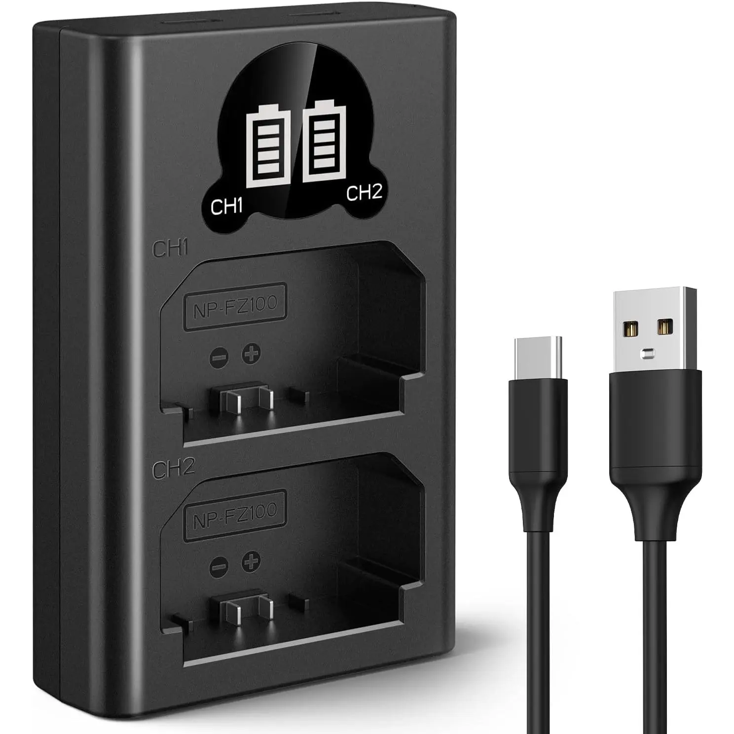 K&F Concept NP-FZ100 Dual-Slot LCD Display Camera Charger - Fast Charge Camera Accessories, Photography Equipment, Includes Cable for Sony A7iii, A7iv, A7RIII, A7RIV, A7C, A7Cii, A6700, A6600, A9, A1, ZV-1E, FX30 Batteries