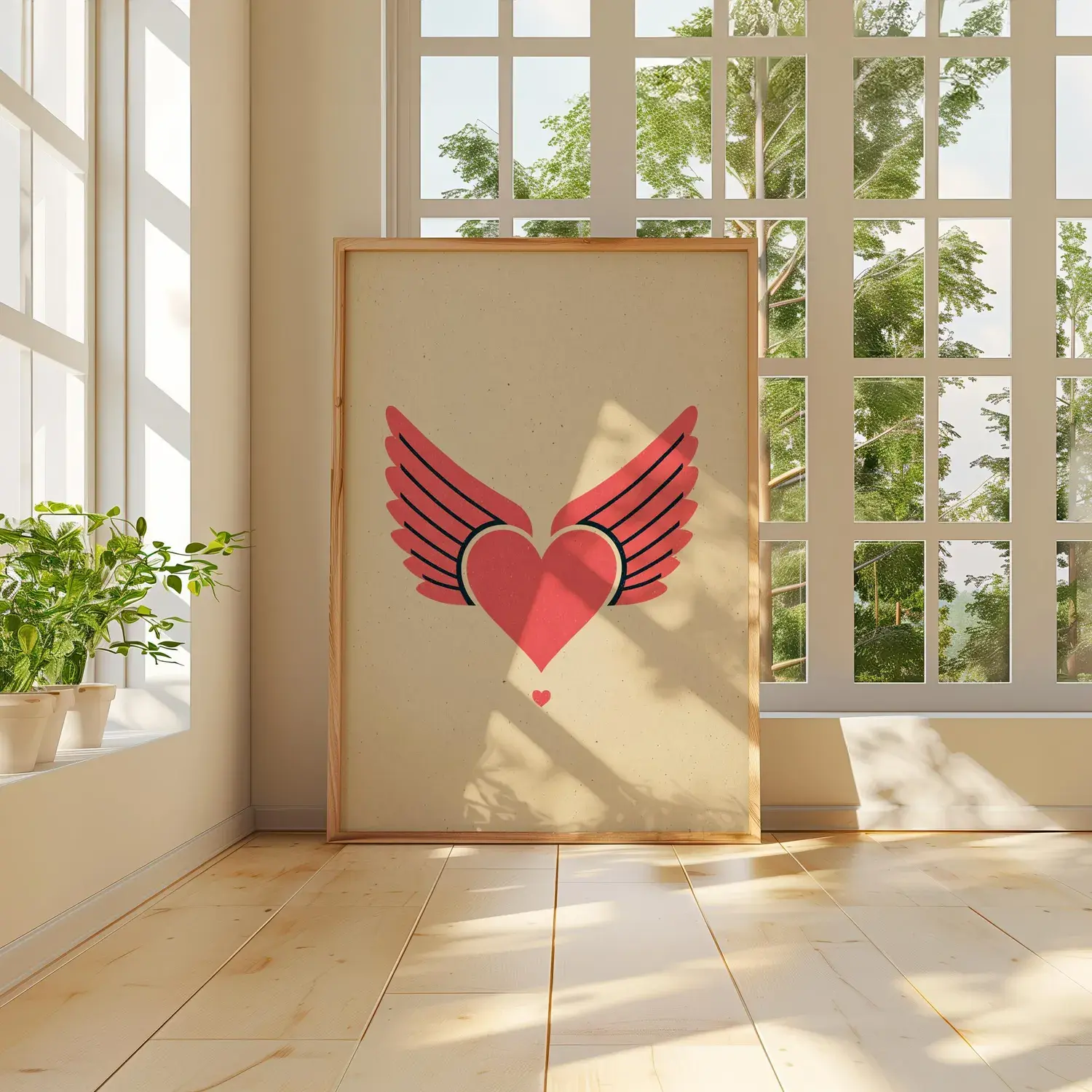 Cupid Wings Heart Wall Art Print for Valentine, Couple & Lover, Winged Heart Poster, Minimalist Romantic Love Artwork, Modern Valentine Decor, Anniversary Gift for Couples, Red Heart with Wings Wall Art