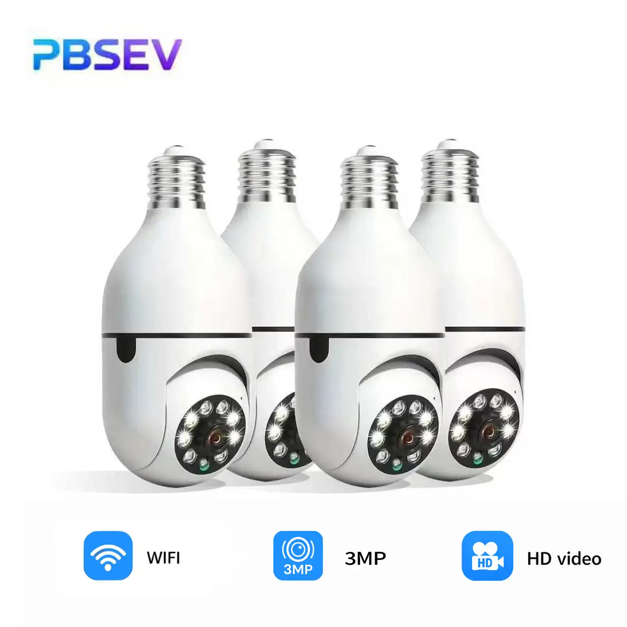 PBSEV 4-Pack E27 Socket Light Bulb Security Camera, 2K/3MP Indoor Wi-Fi PTZ Camera with AI Human Detection, LED Strobe Light, Siren Alarm, 2-Way Talk, Phone Remote View, Local & Cloud Storage (Home Security Gift)