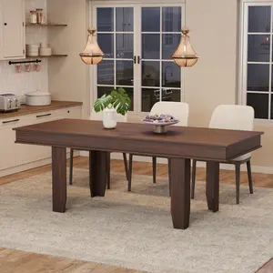 63 in-86.6 in Extendable Dining Room Table for 6-10, Farmhouse Kitchen Tables w/Wooden Sturdy Frame, Rectangular Dinner Table for Dining Room,Walnut