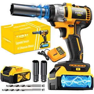 YUNXI 21V 350N.M Cordless Impact Wrench, Brushless Electric Impact Gun, equipped with charger, socket accessories, toolbox and battery (optional). Suitable as a gift for men, ideal for automotive and household use. 3-in-1 design (View purchase details)