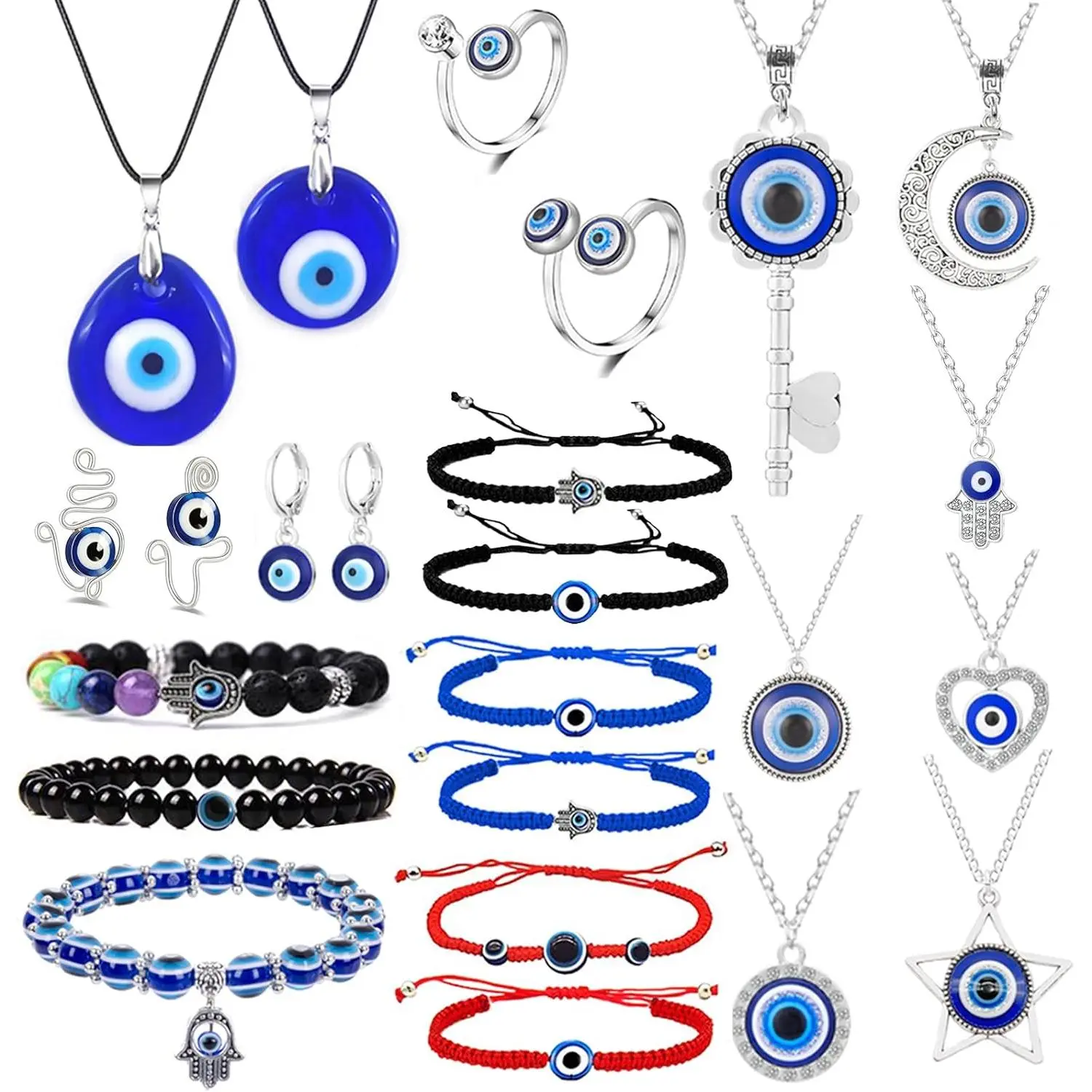 23 Evil Eye Necklace Chain Pendant Turkish Lucky Blue Eyes Amulet Leather Rope Daith Evil Eyes Earings Bracelets Jewelry Gift Set Greece Culture Handmade Glass Pendant Faux Leather Rope Durable Lightweight Comfortable Wear Perfect Gift For Any Occasion