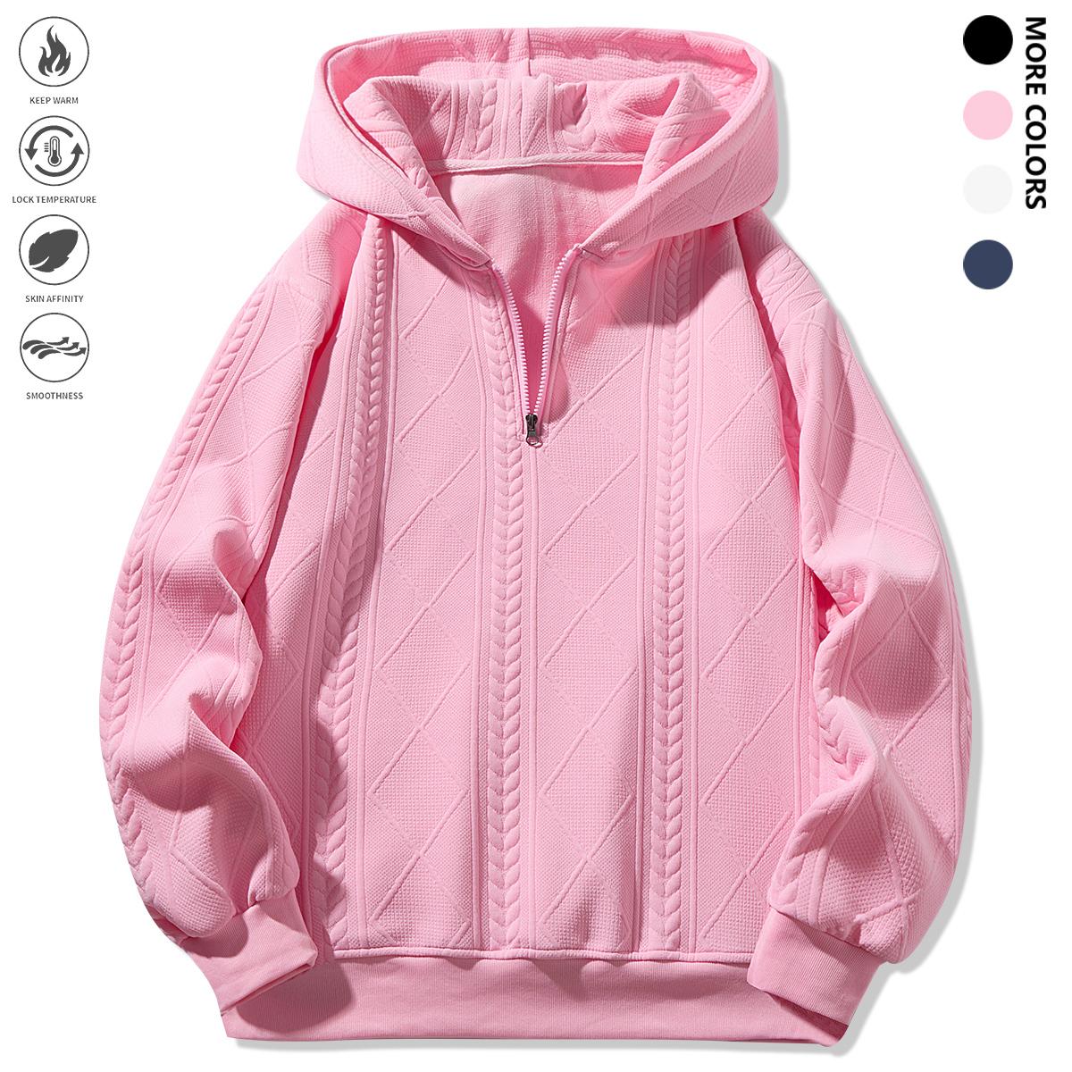 Men's Winter Casual Zip-Up Hoodie - Loose Fit Long Sleeve Pullover with Adjustable Hem, Solid Color Design, Suitable for Outdoor Activities and Everyday Wear, Machine Washable