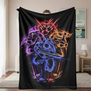 Neon Ninja Warriors Flannel Blanket Dynamic Color Splash Art Print Pattern Ultra Soft Cozy Lightweight Warm Throw Perfect for Bedroom Living Room Gaming Room Sofa Decorative Gift Use