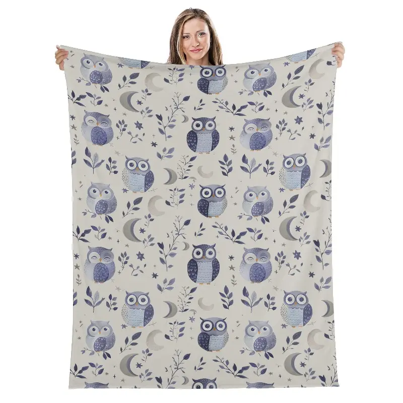 Celestial Owl Cozy Fleece Throw Blanket - Cute Pastel Moon, Stars, Floral Mystical Design, Wrinkle-Resistant, Durable, Fade-Resistant, Machine-Washable Christmas Gift for Family Friends